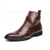 Botas de Couro Masculinas Pontudas com Fivela da Moda, Sapatos Formais Casuais de Tamanho Grande, Botas de Couro de Cano Alto Estilo Britânico, Botas Curtas para Homens
