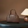 Bolsa Feminina Vintage Nova de Couro Transfronteiriça Couro Bovino Tanning Vegetal Bolsa Boston Bowling Bolsa de Ombro Transversal de Nicho Bolsa de Mão