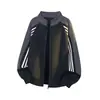 Moletom cardigã color block com três listras estilo americano para homens, jaqueta esportiva estilo baseball da moda de outono para rua universitária