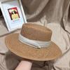 Sombrero de Paja de Ala Plana Superior Británico de Estilo Fragante de Verano Sombrero de Sol de Viaje de Estilo Fresco de Verano para Mujer Sombrero de Playa Versátil de Estilo Coreano