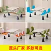 Mesa y Sillas de Comedor para Cantina de Personal de Fábrica para 4 Personas, Juego Integrado de Mesa y Sillas de Comida Rápida para Cafetería Escolar con Patas Acampanadas