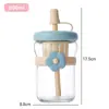 Vaso de vidrio floral con popote, estilo ins, alto valor estético para niñas, vaso con separación de té y agua, vaso de regalo con impresión