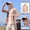 Fábrica Especializada en Suministrar Ropa de Protección Solar Transpirable de Seda de Hielo Ultra Delgada con Cubierta Facial Camuflada para Hombres para Pescar en Verano