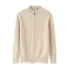Amazon Invierno Nuevo Suéter Cardigan de Punto Casual de Lana Pura con Cuello Medio Alto y Cremallera Engrosado para Hombre