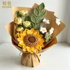 Ramo de Girasol y Rosa Tejido a Mano Hilo Tejido Flor Artificial Producto Terminado Adorno Decoración Regalo Fábrica Venta al por Mayor