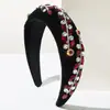 Moda Europea y Americana Estilo Barroco Retro Resistente Diadema de Terciopelo Incrustada de Diamantes Lujo Accesible de Alta Gama Accesorio para el Cabello Versátil de Ala Ancha