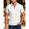 Camisa polo masculina de jacquard texturizado com meio zíper, de verão, para comércio exterior, respirável, solta, casual americano, manga curta