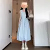 Vestido de Color Sólido Estilo Commuter Hombros Descubiertos con Tirantes de Nudo para Mujer, Verano Holgado Adelgazante Floral Largo Venta al por Mayor Transfronterizo