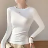 Camiseta Base de Algodón Puro para Mujer, Nueva Camiseta de Manga Larga con Cuello Redondo Otoño 2025, Top Versátil de Color Sólido Ajustado