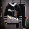Sudadera de Otoño para Hombre de Manga Larga Estampada con Empalmes Pulóver Marca de Moda Atractivo con Capucha Traje Holgado Tops Juveniles