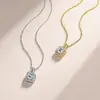 Collar de plata S925 cuadrado con moissanita directo de fábrica para mujer, totalmente incrustado de piedras, cadena para clavícula con colgante, joyería de plata para transmisión en vivo transfronteriza