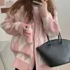 Suéter Cárdigan Holgado Estilo Perezoso Bloques de Color Estilo Coreano 2026 para Mujer, Ropa Exterior de Punto de Longitud Media con Forma de Diamante, Tejido de Bloques de Color
