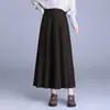 Saia midi de cor sólida com temperamento elegante, mistura de lã, nova saia plissada estilo coreano para outono e inverno, elegante e que rejuvenesce
