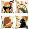 Funda de almohada bohemia nueva de venta caliente transfronteriza con diseño de gato abstracto retro, funda de almohada bohemia de lino con gato