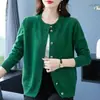 26 Nueva colección de primavera y otoño estilo mamá: Cárdigan de punto holgado y adelgazante para mujeres de mediana edad y mayores, prenda exterior de manga larga de color liso
