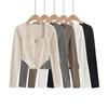 Cárdigan de manga larga con cuello cuadrado de estilo europeo y americano para mujer, otoño 2023, nueva camiseta ajustada irregular con cremallera corta