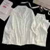Pijama Cruzado de Seda Hielo para Mujer, Estilo Delgado de Primavera y Otoño, Cardigan Dulce Estilo Ins, Manga Larga, Pantalón Largo, Conjunto Suelto para Casa