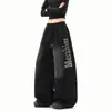 Calça Moletom Lavada com Letra Street Hip Hop para Homens e Mulheres Outono Tendência Americana Solta de Perna Larga hiphop Casual Calça Foice