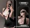 Lencería sexy estilo Gato Nocturno con cordones, cuello halter revelador, vestido con espalda descubierta y diseño calado, conjunto uniforme puro y dulce con lazo