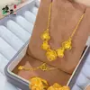 Conjunto de Tres Piezas con Patrón de Flores de Seda Doradas Antiguas, Estilo Nuevo: Collar, Anillo y Pendientes para Mujer en Color Dorado Joyería de Boda