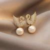 Brincos de prata S925 elegantes com agulha de diamante completo, brincos de cisne, brincos de pérola de alta qualidade, personalizados, para combinar com a orelha