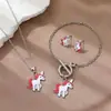 Cadena de Clavícula Versátil de Moda, Conjunto de Collar, Pendientes y Pulsera de Caballo Unicornio Tendencia, Joyería Transfronteriza