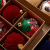 Conjunto de Bolas de Natal Aveludadas Caixa de Presente Bolas Transparentes Formato de Bola Enfeites de Árvore de Natal Lembrança de Natal Conjunto de Decoração 6cm