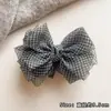 Pinza de plátano de malla a cuadros con lazo, pinza vertical para mujer, estilo de alta gama primavera/verano, pinza para el pelo versátil para coletas y la parte posterior de la cabeza