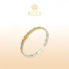 Diseño Original Pulsera Abierta de Vid de Girasol de Plata Pura 999 con Esmalte e Incrustación de Oro en Nuevo Estilo Chino