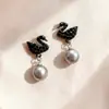 Pendientes de Perla con Forma de Cisne de Moda Versátiles para Mujer Pendientes de Perla Incrustados con Diamantes para Mujer Colgantes para Oreja Pendientes Joyería Exquisito Temperamento Joyería para Oreja