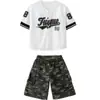 Conjunto de Uniforme de Béisbol Corto de Manga Corta Moderno Genial Elegante para Niños de Street Dance Hip-Hop Holgado Atuendo de Presentación para Niños