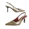 Zapatos de Tacón Alto de Punta Aguda con Tacón de Aguja de Charol Khaki Sexy para Comercio Exterior Transfronterizo Europeo y Americano con Correa al Tobillo y Sandalias de Punta Cerrada