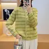 Suéter Abrigo Estilo Coreano Estilo Chanel Otoño e Invierno Nuevo Cardigan de Punto Rayado en Contraste Top de Manga Larga Holgado Cuello Redondo para Mujer