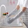 Luvas de borracha látex grossas com forro de fleece para lavar louça e roupa, luvas de cozinha para limpeza feminina, plástico borracha, duráveis para uso doméstico