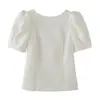 Atacado 2026 Primavera Novo Estilo Europeu e Americano Feminino Branco Manga Curta Elegante Blusa com Manga Bufante 26065