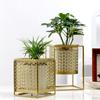 Nordic Entry luxo dourado oco vaso de flores verde plantando metal flor stand atacado sala de estar ornamentos carnudo criativo pote verde