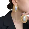 Brincos Ovais de Pérola Listrados Plissados Transfronteiriços, Moda Retrô, Brincos de Alta Qualidade, Brincos Estilo Vintage Exagerado Personalizados