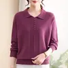 Ropa de Maternidad de Aspecto Joven que Reduce la Edad Suéter Pequeño de Punto para Mujer Estilo Nuevo de Primavera y Otoño Suéter Base Elegante con Solapa para Mujeres de Mediana Edad y Mayores