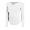 Nueva ropa de yoga delgada nude de primavera y otoño, camiseta de manga larga ajustada con cuello en V, top deportivo para exteriores para mujer