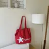 Bolsa de Ombro com Bolinhas Estilo Coreano com Bordado Floral, Fechamento por Cordão, Leve, Casual, Bolsa Tote Versátil de Nylon