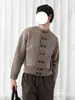 Suéter cárdigan retro de doble botonadura estilo americano para hombre, tejido de punto estilo perezoso de otoño, prenda exterior de estilo old money de corte limpio