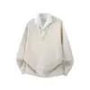 Moletom Falso Duas Peças com Estampa de Espiga de Trigo Cinza Masculino Outono Estilo Old Money Camisa Polo Manga Longa Gola Lapela Roupa para Marido Jaqueta