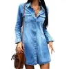 Amazon transfronterizo falda larga de mezclilla manga larga primavera y verano ajuste ceñido falda polo vestido con solapa moda estilo europeo y americano ropa de mujer