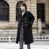 Casaco de Lã Tendência Outono/Inverno de Comprimento Médio com Botões de Chifre Estilo Masculino Jaqueta Trench Coat