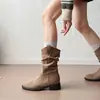 Botas femininas com salto plataforma emagrecedor, novo estilo outono 2025, botas western cowboy versáteis e estilosas, botas estilo Dr. Martens modernas e na moda
