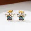 Ortografía Transfronteriza Más Explosiones Moda Huellas de Gato Cristal Rosa Ópalo Chapado en Oro Rosa Pendientes Pendientes Europeos y Americanos para Mujer Pendientes
