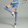 Medias de Moda Azul Marino con Rayas Arcoíris de Algodón Peinado al por Mayor Medias Altas de Algodón hasta la Rodilla Colores Caramelo Calcetines para Estudiantes