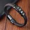 Pulsera Antiestática para Hombre de Negocios Acero Inoxidable Cuero Estilo Retro Nuevo Europeo y Americano Pulsera Tejida Magnética para Hombre Venta al por Mayor