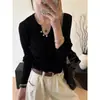Top de punto de manga larga con cuello en V OEM, ropa de otoño para mujer, nuevo 2026 ajustado, top de punto adelgazante, camiseta básica para mujer