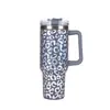 Termo para Coche de Acero Inoxidable 304 Elástico Borde Caliente Estampado Leopardo Plateado 40 oz Primera Generación Mismo Estilo Stanley Logo Personalizado